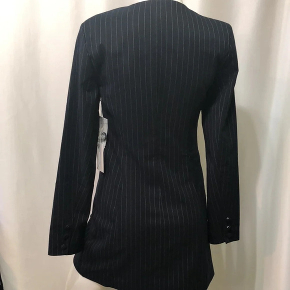 Good American NWT Navy & White Pinstripe Collarless Boss Blazer Dress Size 0 - Picture 6 of 12